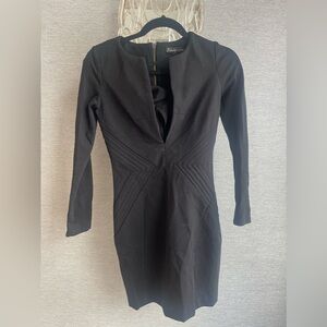 ELIZABETH AND JAMES LONG SLEEVE V NECK ZIPPER SHEATH DRESS XS SOLID BLACK